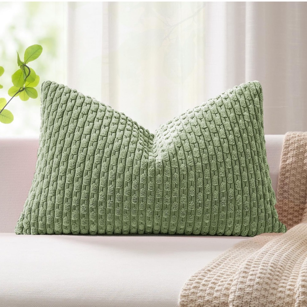 Kevin Textile Sage Green Textured Corduroy Lumbar Pillow Cover 12x20” (1-count)